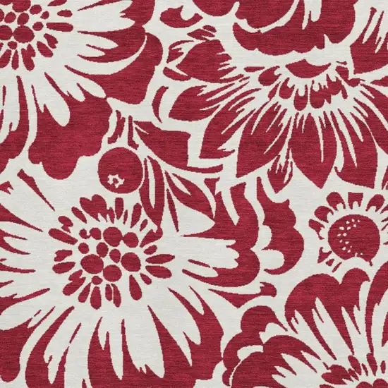 Burgundy And Ivory Floral Washable Area Rug With UV Protection Photo 3