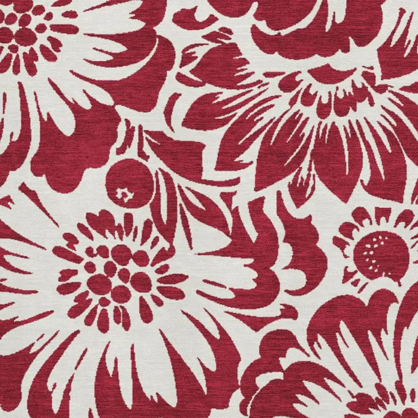 Burgundy And Ivory Floral Washable Area Rug With UV Protection Photo 3