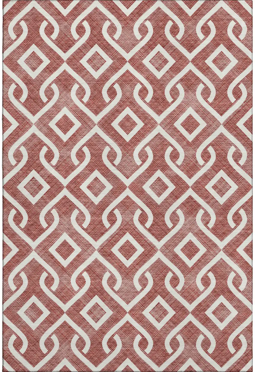 Burgundy And Ivory Geometric Washable Area Rug With UV Protection Photo 1