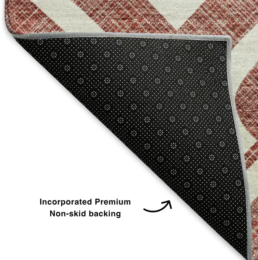 Burgundy And Ivory Geometric Washable Area Rug With UV Protection Photo 5