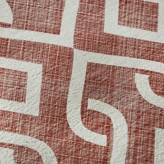 Burgundy And Ivory Geometric Washable Area Rug With UV Protection Photo 8