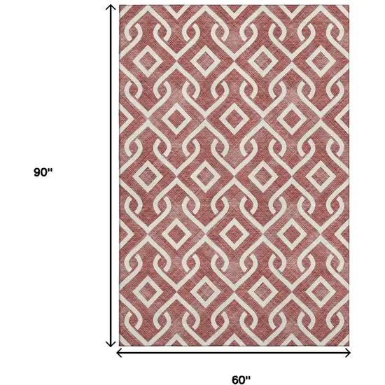 Burgundy And Ivory Geometric Washable Area Rug With UV Protection Photo 9
