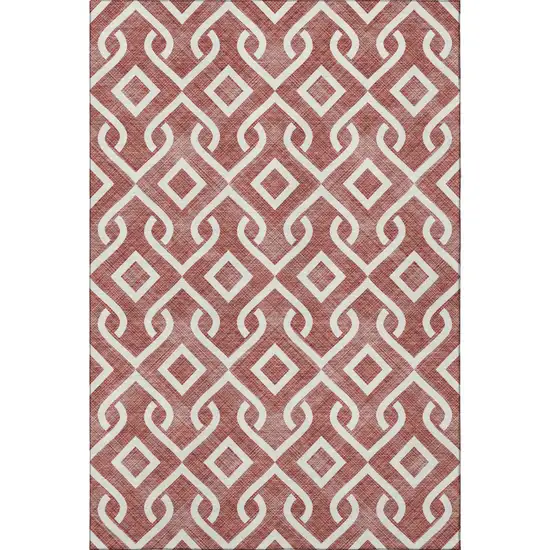 Burgundy And Ivory Geometric Washable Area Rug With UV Protection Photo 2