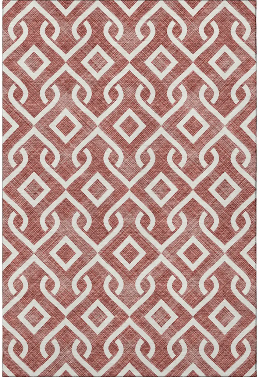 Burgundy And Ivory Geometric Washable Area Rug With UV Protection Photo 2