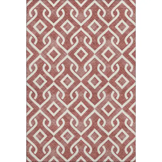 Burgundy And Ivory Geometric Washable Area Rug With UV Protection Photo 1