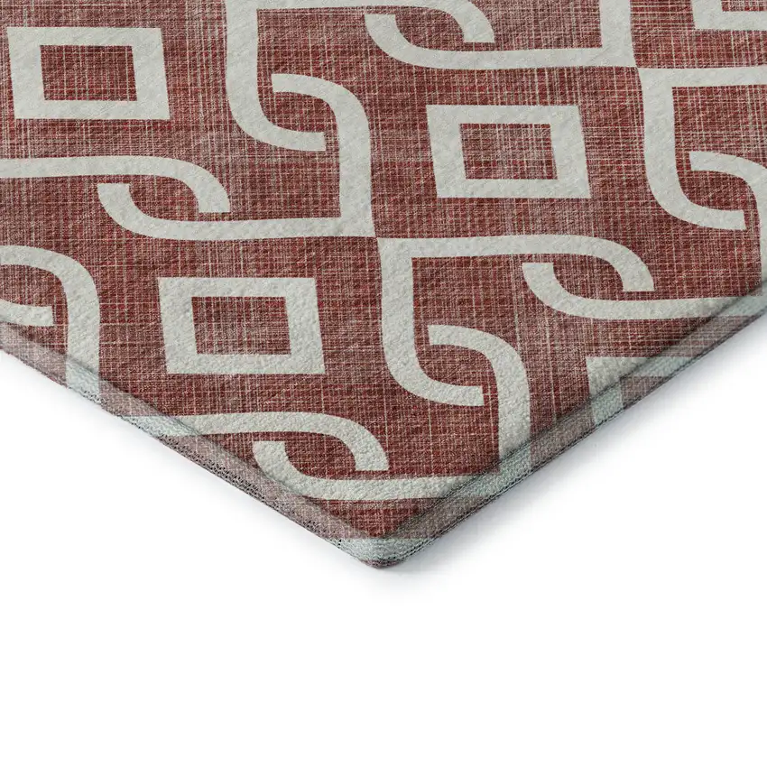 Burgundy And Ivory Geometric Washable Area Rug With UV Protection Photo 5