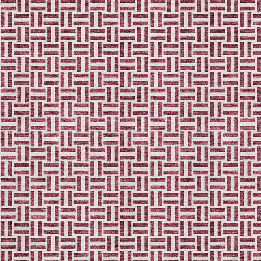 Burgundy And Ivory Geometric Washable Area Rug With UV Protection Photo 3