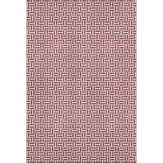 Burgundy And Ivory Geometric Washable Area Rug With UV Protection Photo 1