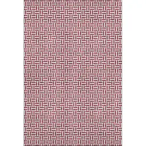 Photo of Burgundy And Ivory Geometric Washable Area Rug With UV Protection