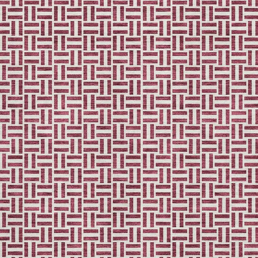 Burgundy And Ivory Geometric Washable Area Rug With UV Protection Photo 3