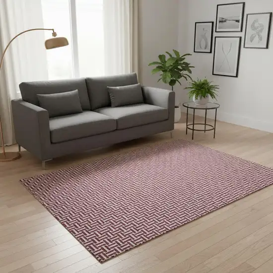 Burgundy And Ivory Geometric Washable Area Rug With UV Protection Photo 2