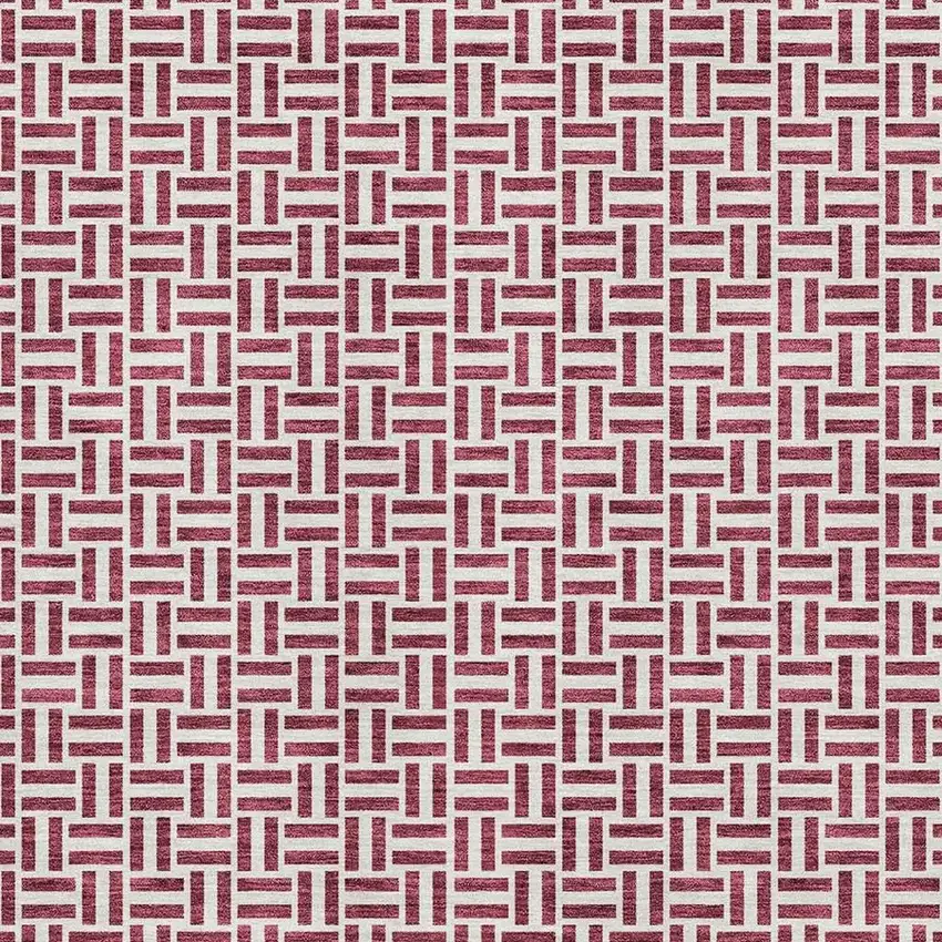 Burgundy And Ivory Geometric Washable Area Rug With UV Protection Photo 3