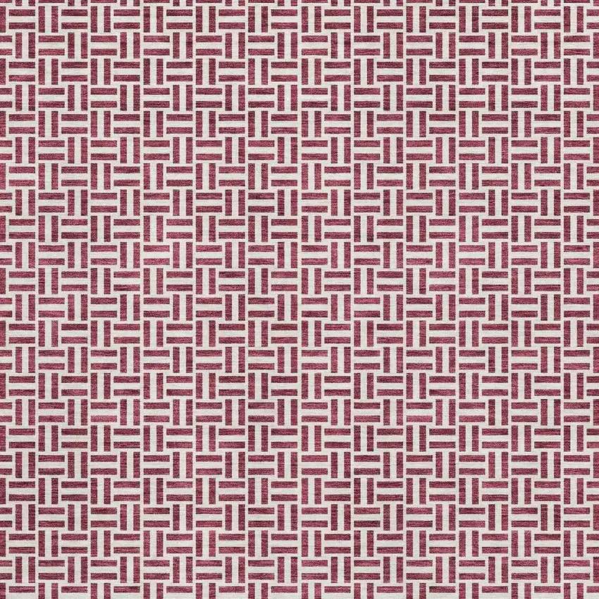 Burgundy And Ivory Geometric Washable Area Rug With UV Protection Photo 4