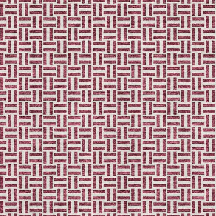 Burgundy And Ivory Geometric Washable Area Rug With UV Protection Photo 3