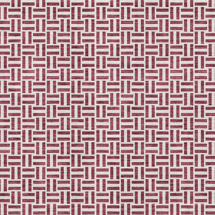 Burgundy And Ivory Geometric Washable Area Rug With UV Protection Photo 3