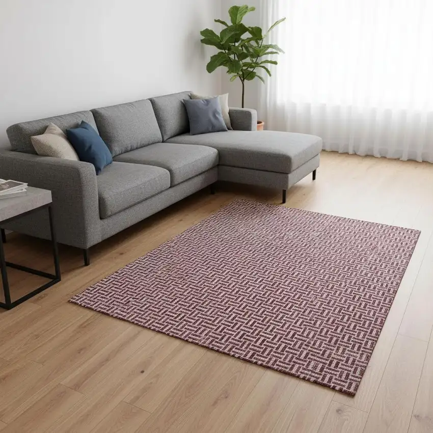 Burgundy And Ivory Geometric Washable Area Rug With UV Protection Photo 2