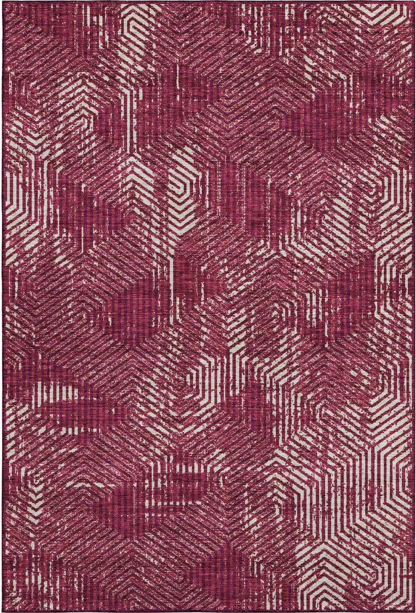 Burgundy And Ivory Geometric Washable Area Rug With UV Protection Photo 1