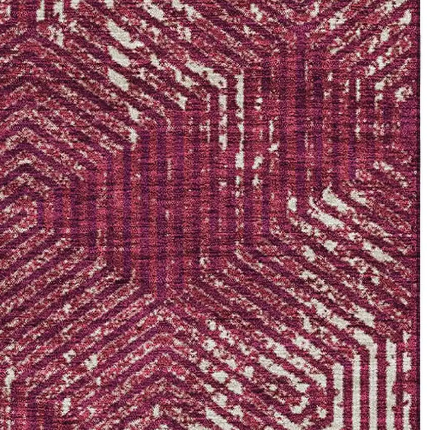 Burgundy And Ivory Geometric Washable Area Rug With UV Protection Photo 3