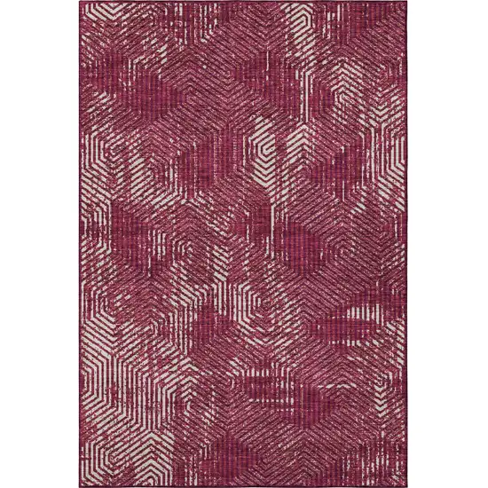 Burgundy And Ivory Geometric Washable Area Rug With UV Protection Photo 4