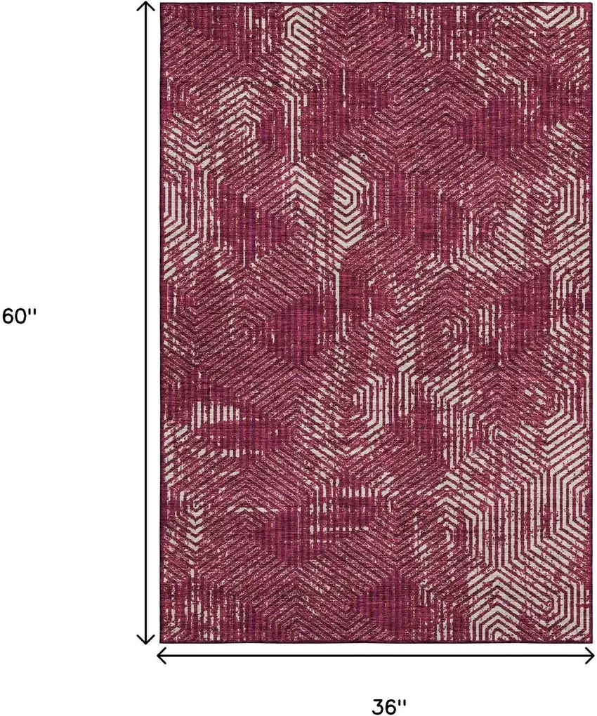 Burgundy And Ivory Geometric Washable Area Rug With UV Protection Photo 3
