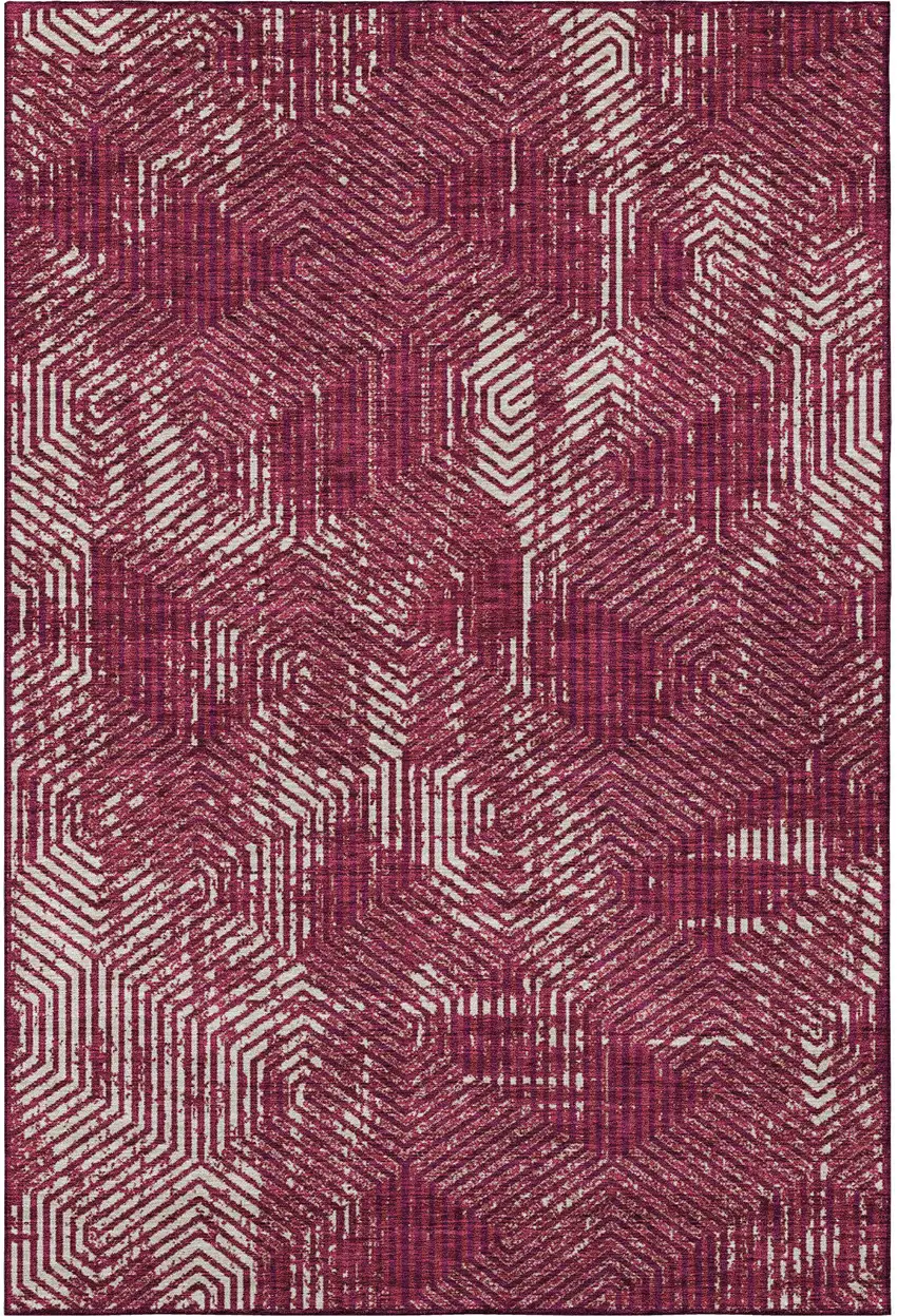 Burgundy And Ivory Geometric Washable Area Rug With UV Protection Photo 4