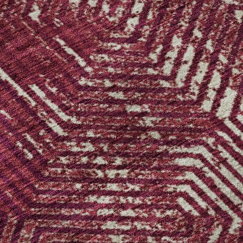 Burgundy And Ivory Geometric Washable Area Rug With UV Protection Photo 8