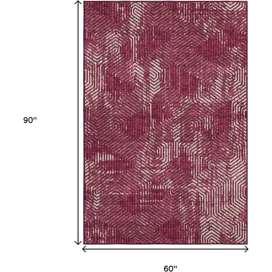 Burgundy And Ivory Geometric Washable Area Rug With UV Protection Photo 3