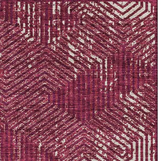 Burgundy And Ivory Geometric Washable Area Rug With UV Protection Photo 4