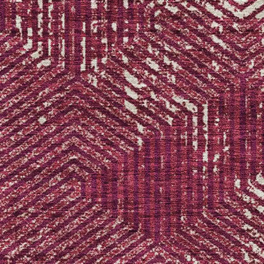 Burgundy And Ivory Geometric Washable Area Rug With UV Protection Photo 3