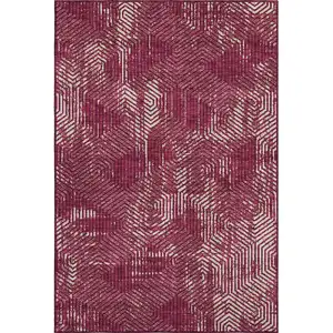 Photo of Burgundy And Ivory Geometric Washable Area Rug With UV Protection