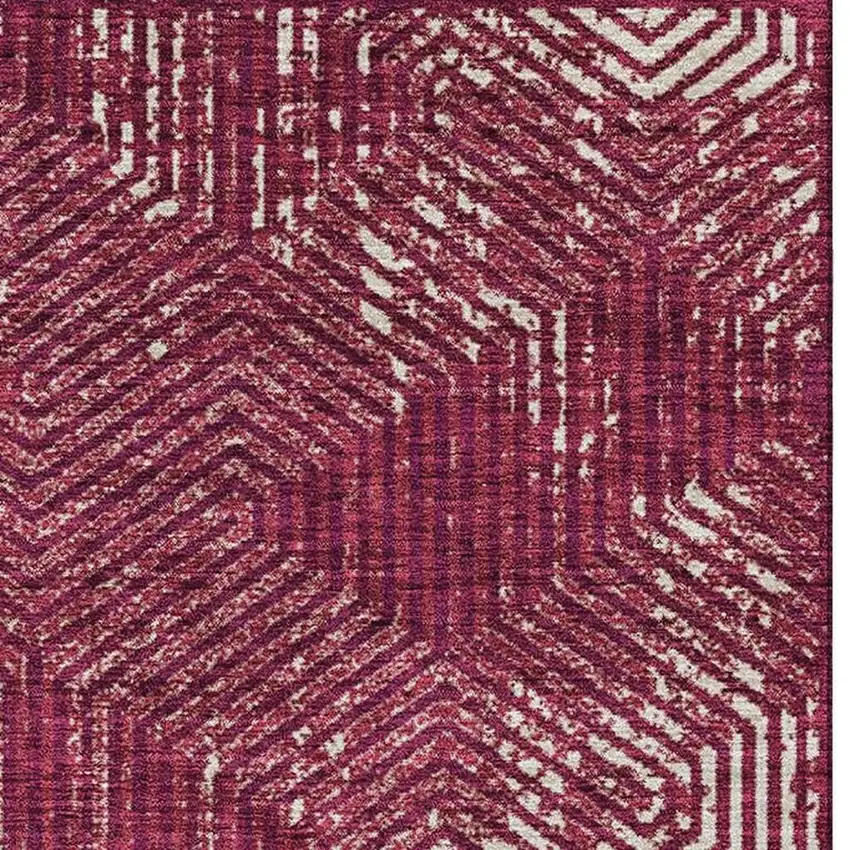 Burgundy And Ivory Geometric Washable Area Rug With UV Protection Photo 3