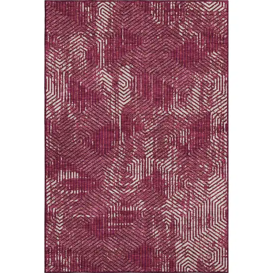 Burgundy And Ivory Geometric Washable Area Rug With UV Protection Photo 1