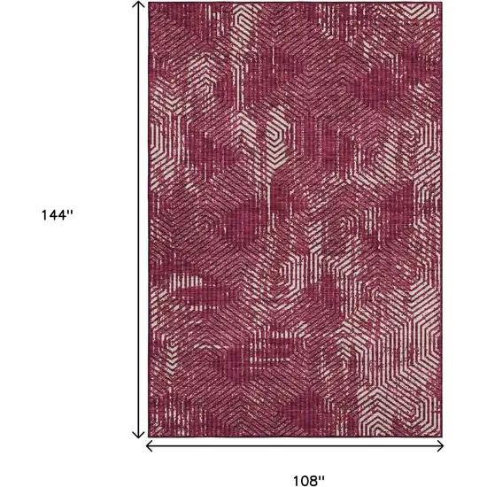 Burgundy And Ivory Geometric Washable Area Rug With UV Protection Photo 3