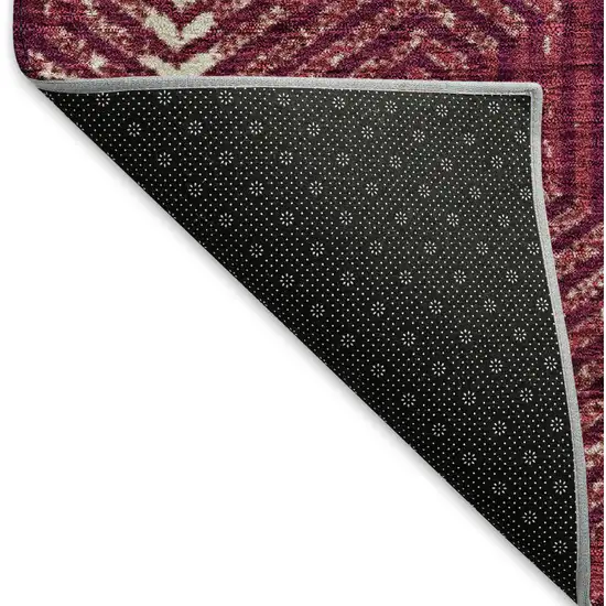 Burgundy And Ivory Geometric Washable Area Rug With UV Protection Photo 7