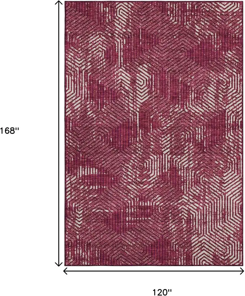Burgundy And Ivory Geometric Washable Area Rug With UV Protection Photo 3