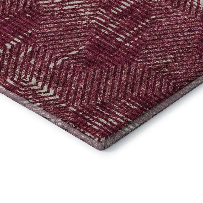 Burgundy And Ivory Geometric Washable Area Rug With UV Protection Photo 8