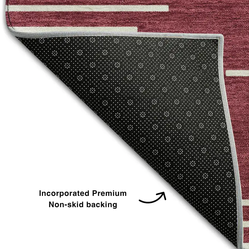 Burgundy And Ivory Geometric Washable Area Rug With UV Protection Photo 6