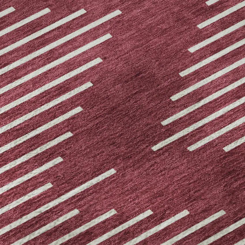 Burgundy And Ivory Geometric Washable Area Rug With UV Protection Photo 9