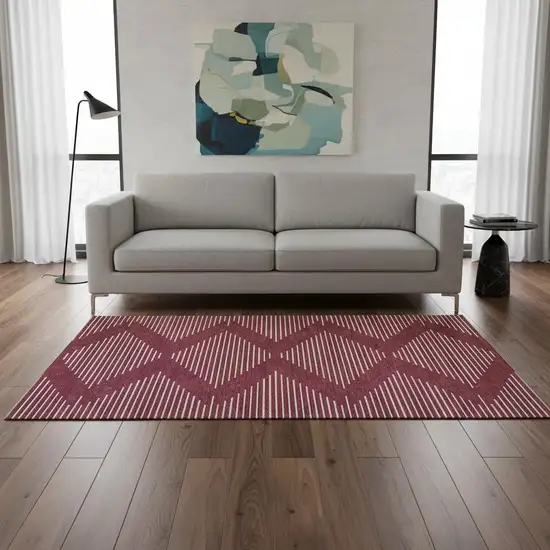 Burgundy And Ivory Geometric Washable Area Rug With UV Protection Photo 2
