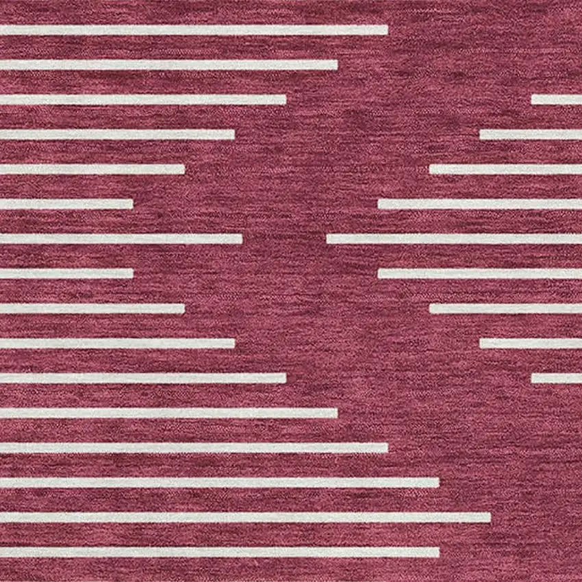 Burgundy And Ivory Geometric Washable Area Rug With UV Protection Photo 2