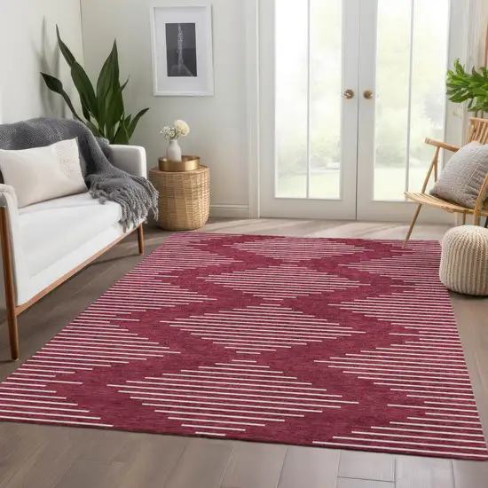 Burgundy And Ivory Geometric Washable Area Rug With UV Protection Photo 5