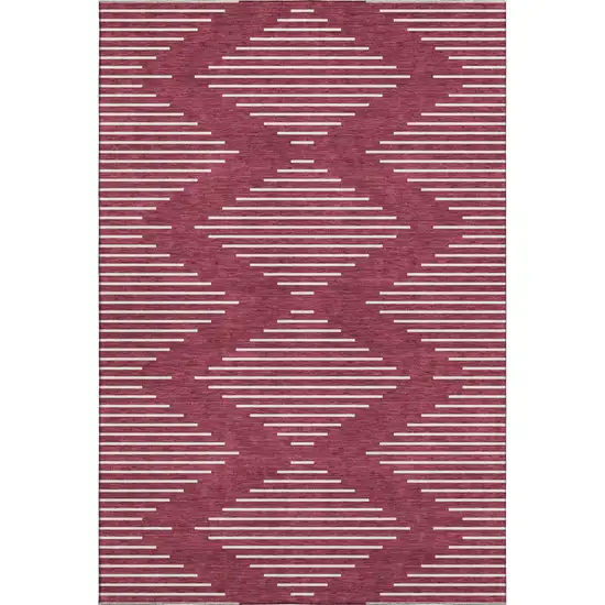 Burgundy And Ivory Geometric Washable Area Rug With UV Protection Photo 1