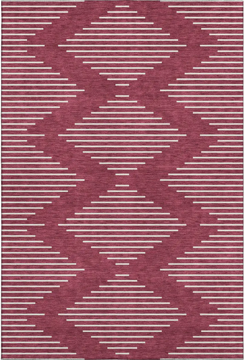 Burgundy And Ivory Geometric Washable Area Rug With UV Protection Photo 1