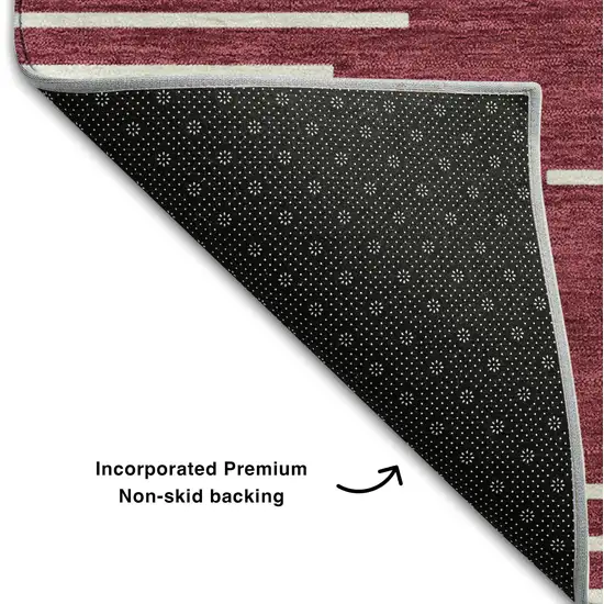 Burgundy And Ivory Geometric Washable Area Rug With UV Protection Photo 6