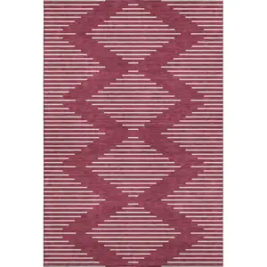 Photo of Burgundy And Ivory Geometric Washable Area Rug With UV Protection