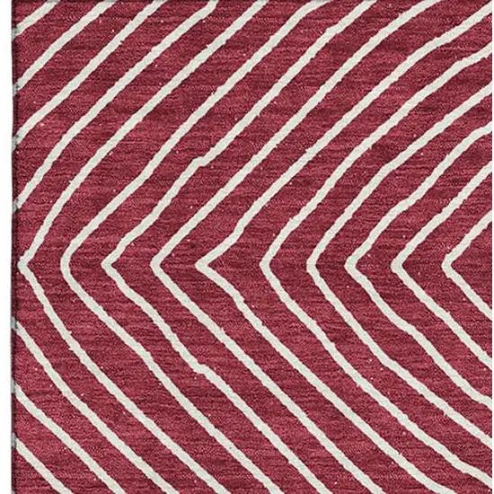 Burgundy And Ivory Geometric Washable Area Rug With UV Protection Photo 2