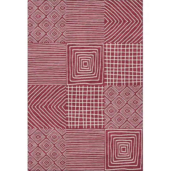 Burgundy And Ivory Geometric Washable Area Rug With UV Protection Photo 3