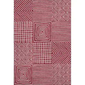 Photo of Burgundy And Ivory Geometric Washable Area Rug With UV Protection