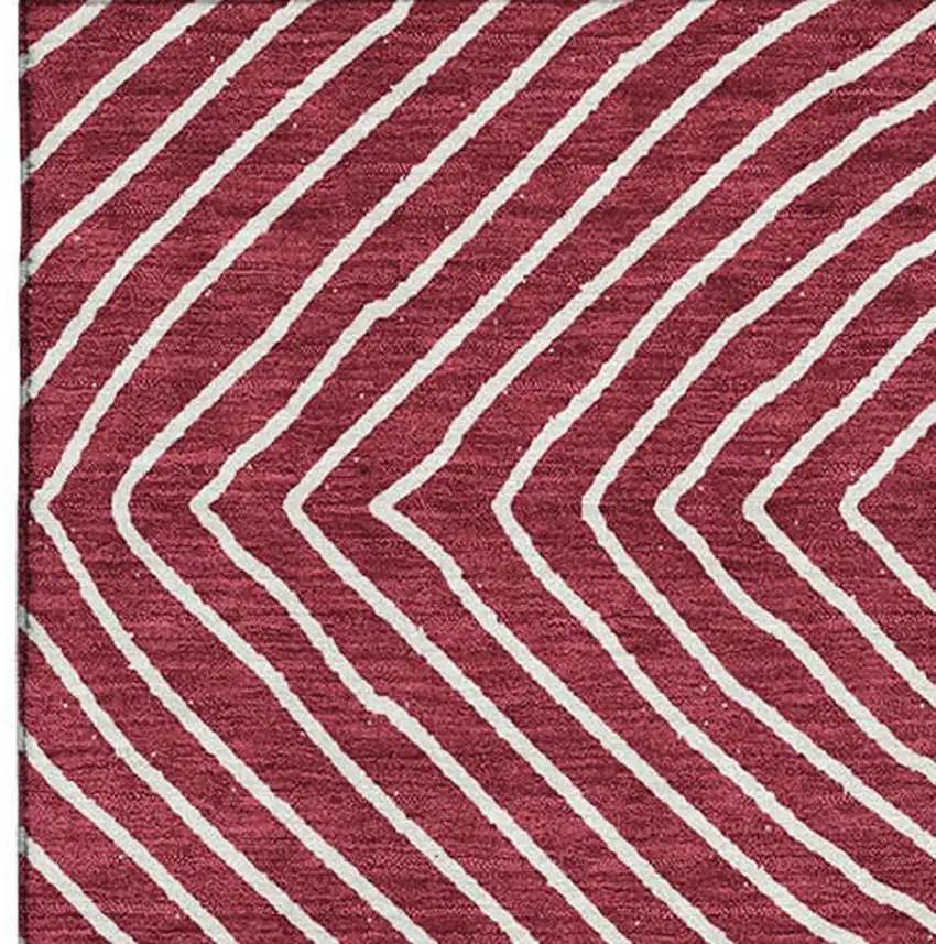 Burgundy And Ivory Geometric Washable Area Rug With UV Protection Photo 3