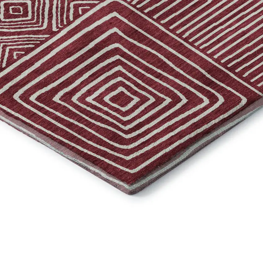 Burgundy And Ivory Geometric Washable Area Rug With UV Protection Photo 7